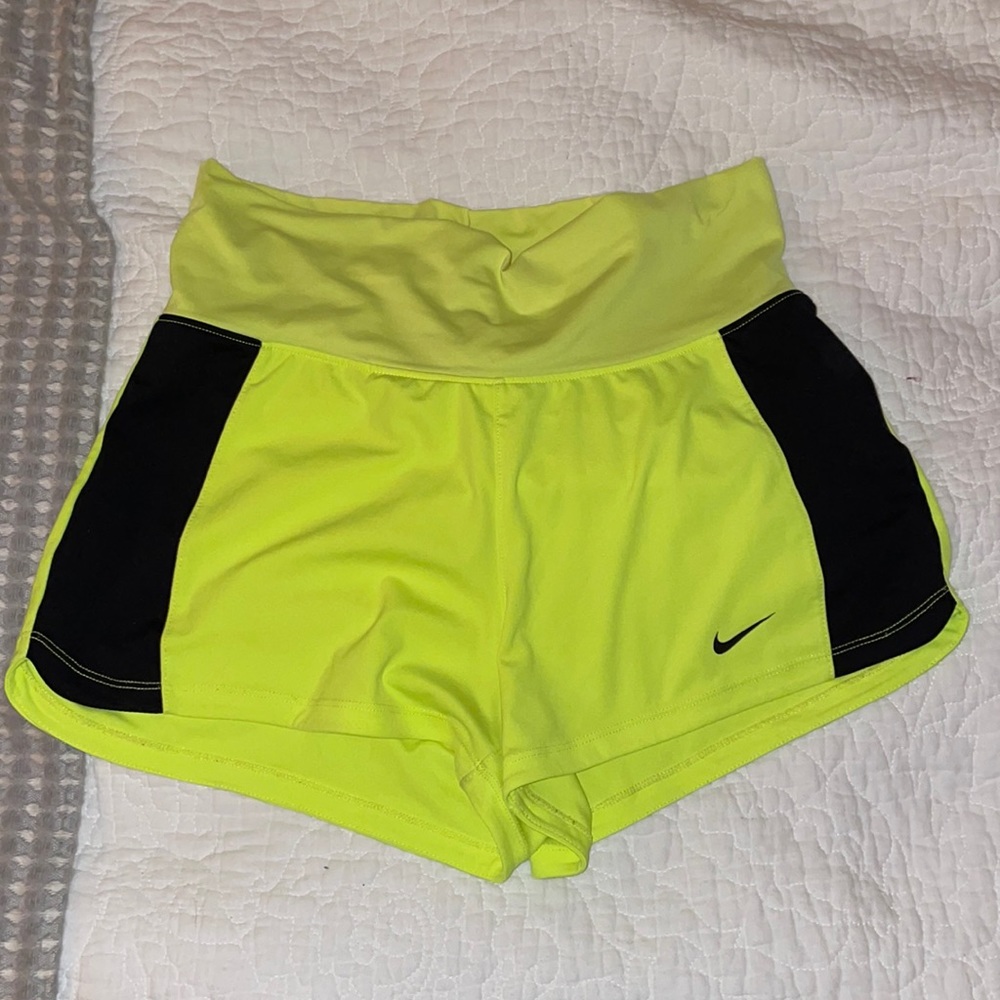 Neon Yellow High Waisted Nike Dri Fit Shorts - Picture 1 of 3